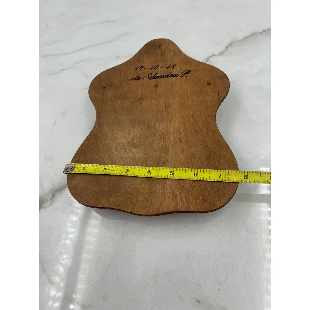 Vintage Wooden Wall Hanging Spoon Rack Display Holder 12 Slot Brown Scalloped